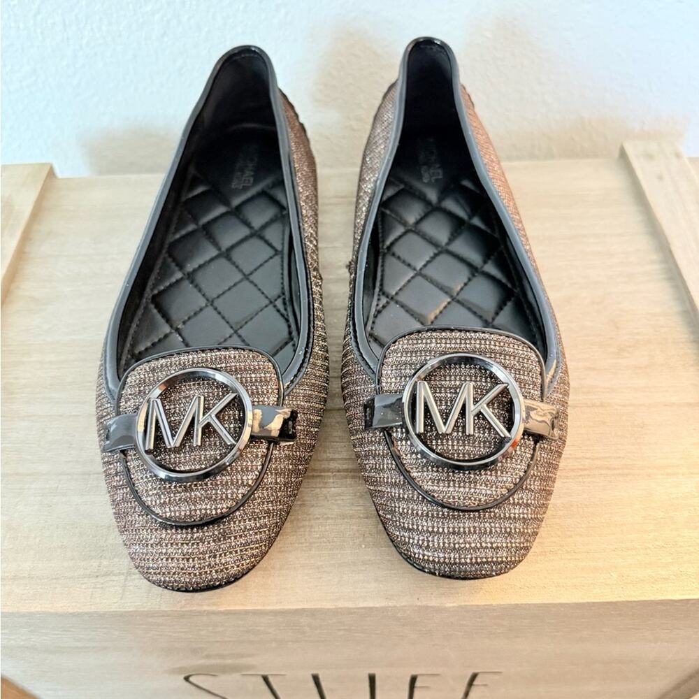 Michael Kors Brown Flats with MK Emblem and Textured Finish